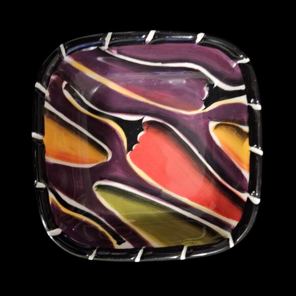 Clay Art Handpainted Square Plates Set of 4 Multicolor Abstract Pattern - Picture 4 of 7